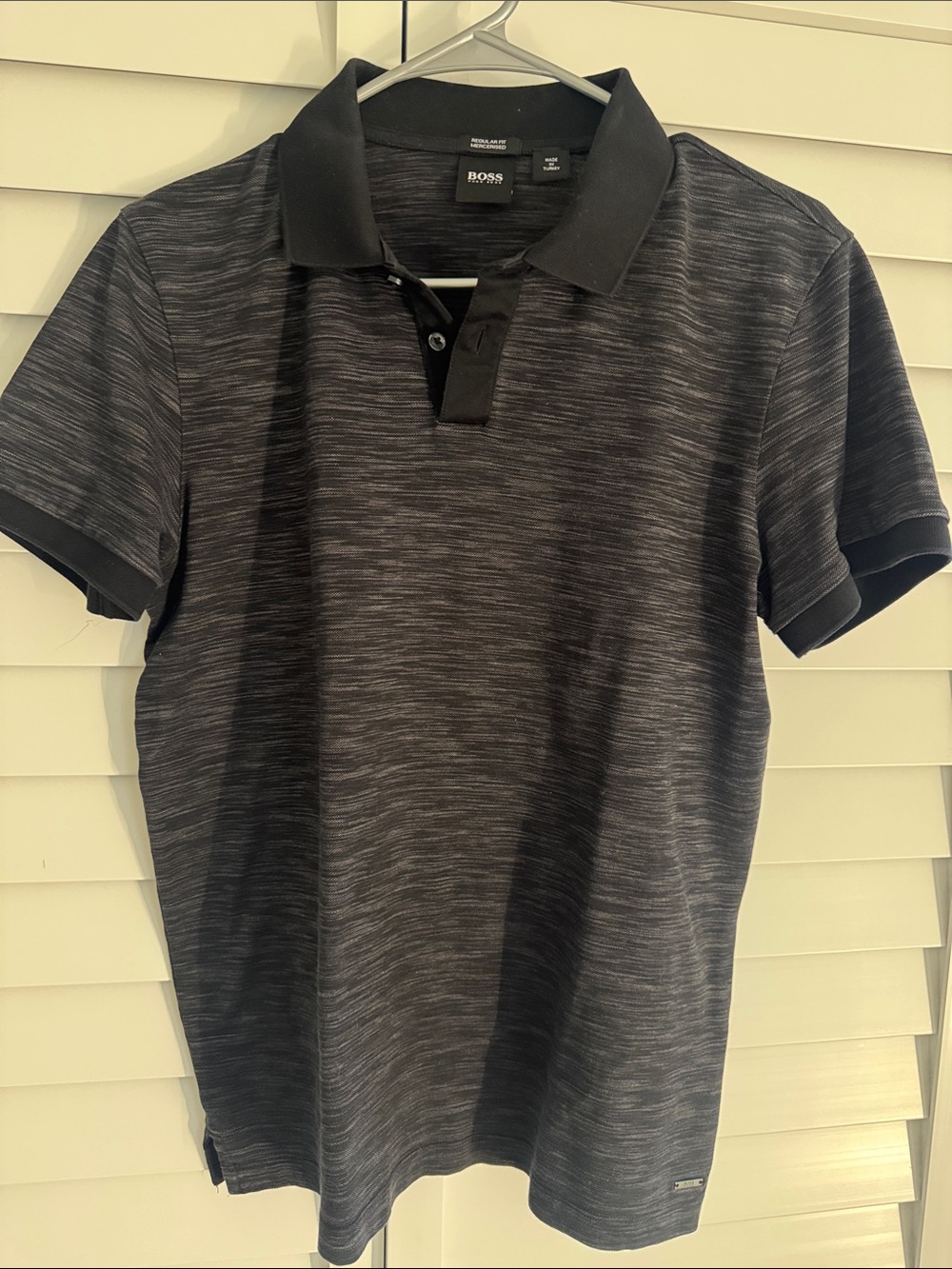 BOSS Men's Black Heather Short-Sleeve Polo